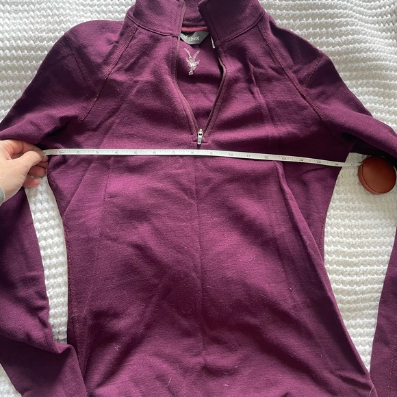 Ibex, merino wool zip front sweater, EUC, size XS, 16.5 inch chest, deep wine. - Picture 3 of 4